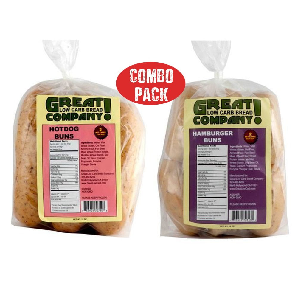 Low Carb Hot Dog Buns, Low Carb Burger Buns, Assortment 2 Pack