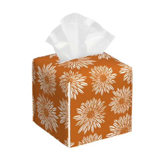 Leather Tissue Box Cover Square - Autumn Sunflower Warm Colors Waterproof Tissue Box Holder Paper Case Organizer Dispenser for Modern Home Office Room Home Bathroom Decor