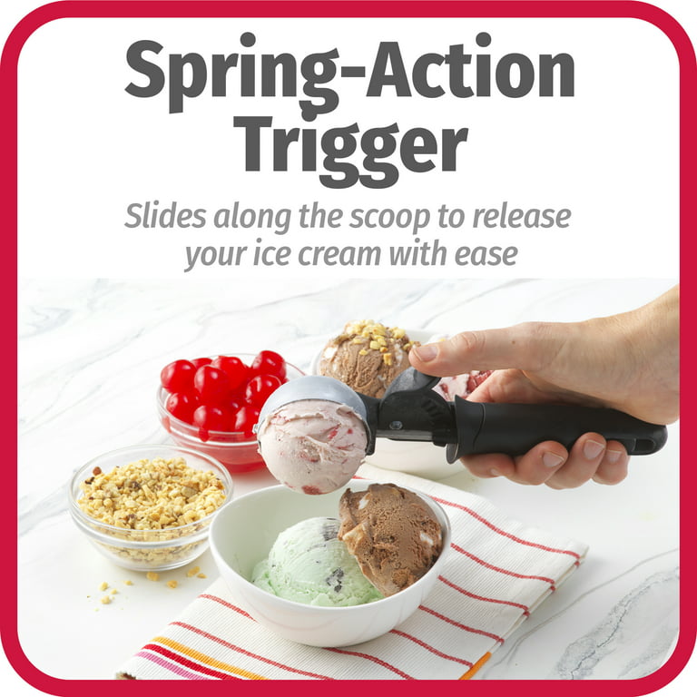 GoodCook Self-Defrosting Aluminum Trigger Release Ice Cream Scoop,  Silver/Black