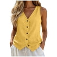 thumbnail image 2 of Womens Tank Tops Plus Size Fashion Button Spring And Summer Cotton and Linen Casual Solid Color Imitation V-neck top, 2 of 7