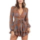 thumbnail image 1 of Monos de playa estampados para mujer con escote en V profundo y manga larga con nudo con volantes y dobladillo floral Fridja  fhjkhfk460308, 1 of 9