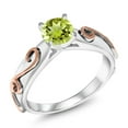 thumbnail image 2 of Gem Stone King 0.85 Ct Round Green Peridot 925 Sterling Silver 2 Tone Vine Ring (Size 5), 2 of 5