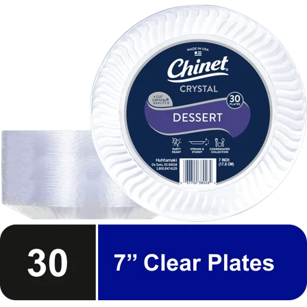 Chinet Crystal® Premium Plastic Dessert Plates, Clear, 7”, 30 Count