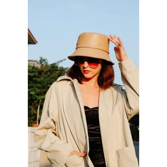 Unisex Fashion Bucket Hat PU Leather Waterproof Hat for Women Men Fishmen Cap Rain Hats