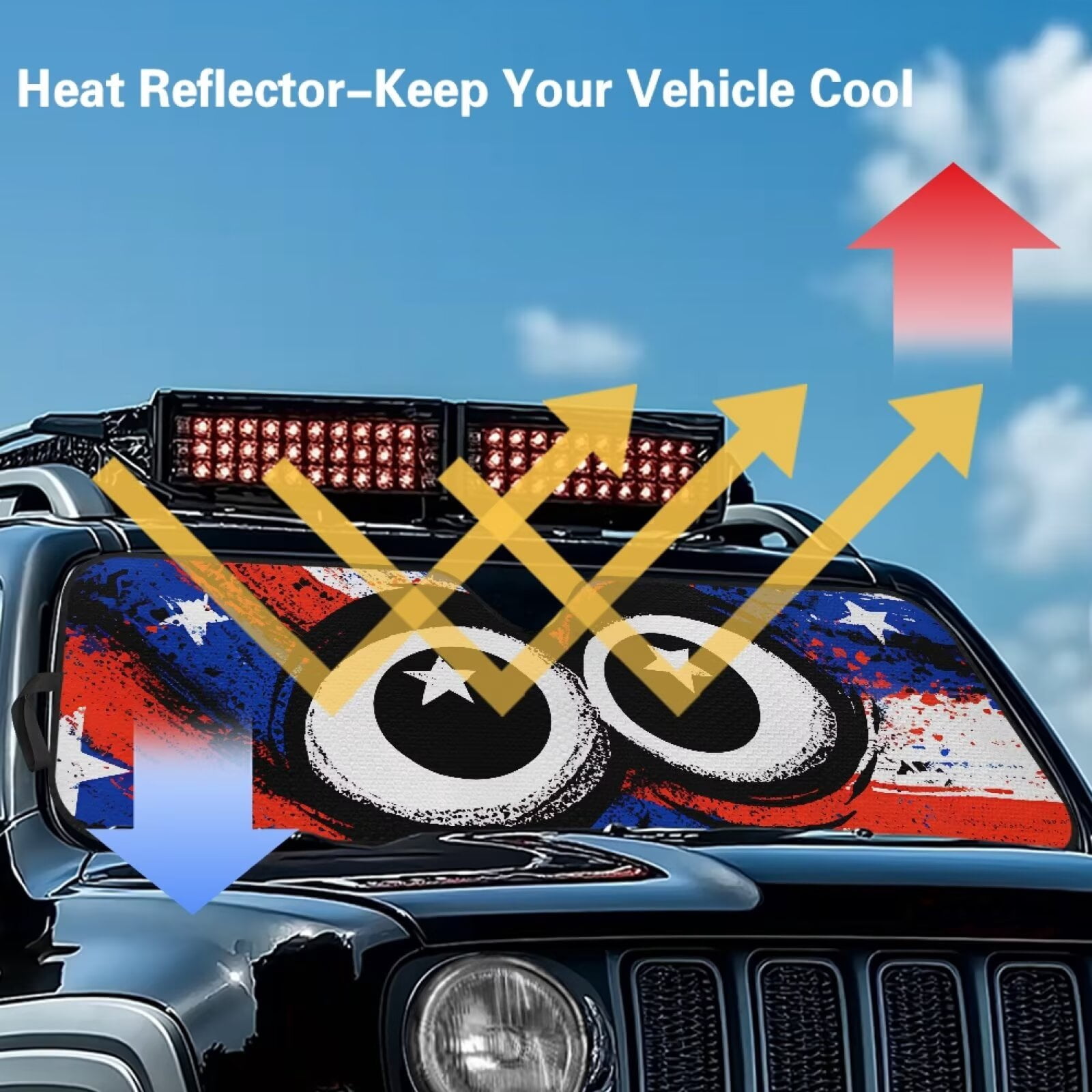 Binienty Funny Car Windshield Sun Shade Eyes American Flag Sun Shade for Jeep Wrangler JK/JKU 2007-2018 Foldable Sunvisor Heat Reflector-Keep Your Vehicle Cool
