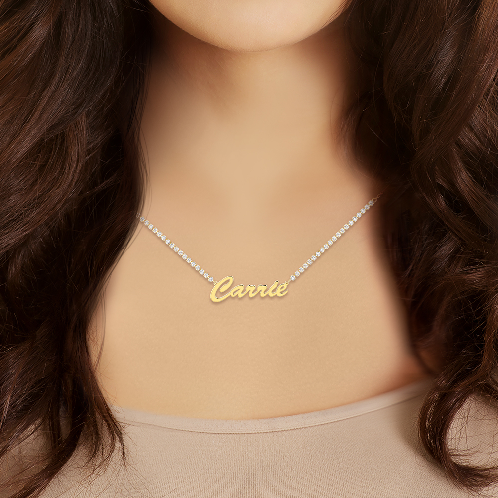 Personalized Planet Women's Hollywood Script Name Plaque CZ Chain Necklace
