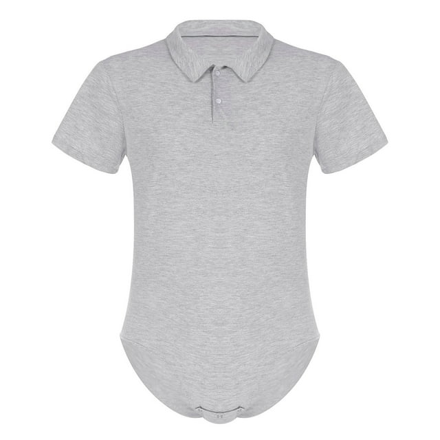 JanJean Justaucorps à Manches Courtes pour Hommes Col Rabattu une Pièce Chemise Justaucorps sous-Vêtement Gris G