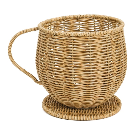 Wicker Coffee Cup Shape Storage Basket, Handwoven Woven Organizer for Fruit Bread, Rattan Creative Farmhouse Fruit Bowl, Multi-Purpose Container for Kitchen Countertop