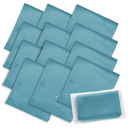 12 Pack Microfiber Cleaning Cloths in Individual Vinyl Pouch - Microfiber Cleaning Cloths for Lens DSLR Glasses TV Screen (6 x7 ) - Blue