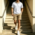 thumbnail image 2 of hotojiny Summer Golf Sets for Men Stylish Button Collared Plaid Shirt with Shorts Set Breathable Short Sleeve 2 Piece Outfits(White,X-Large), 2 of 6