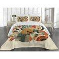 thumbnail image 2 of Ambesonne Monstera Quilted Coverlet 3 Pcs, Modern Abstract Botanic, Queen Size, Burnt Sienna Pale Seafoam, 2 of 4