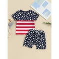 thumbnail image 6 of Suealasg Little Boys 4th of July Outfits Round Neck Short Sleeve Striped Tops + Elastic Waist Star Print Shorts 2Pcs Toddler Baby Boys Summer Independence Day Clothes Set, 6 of 9