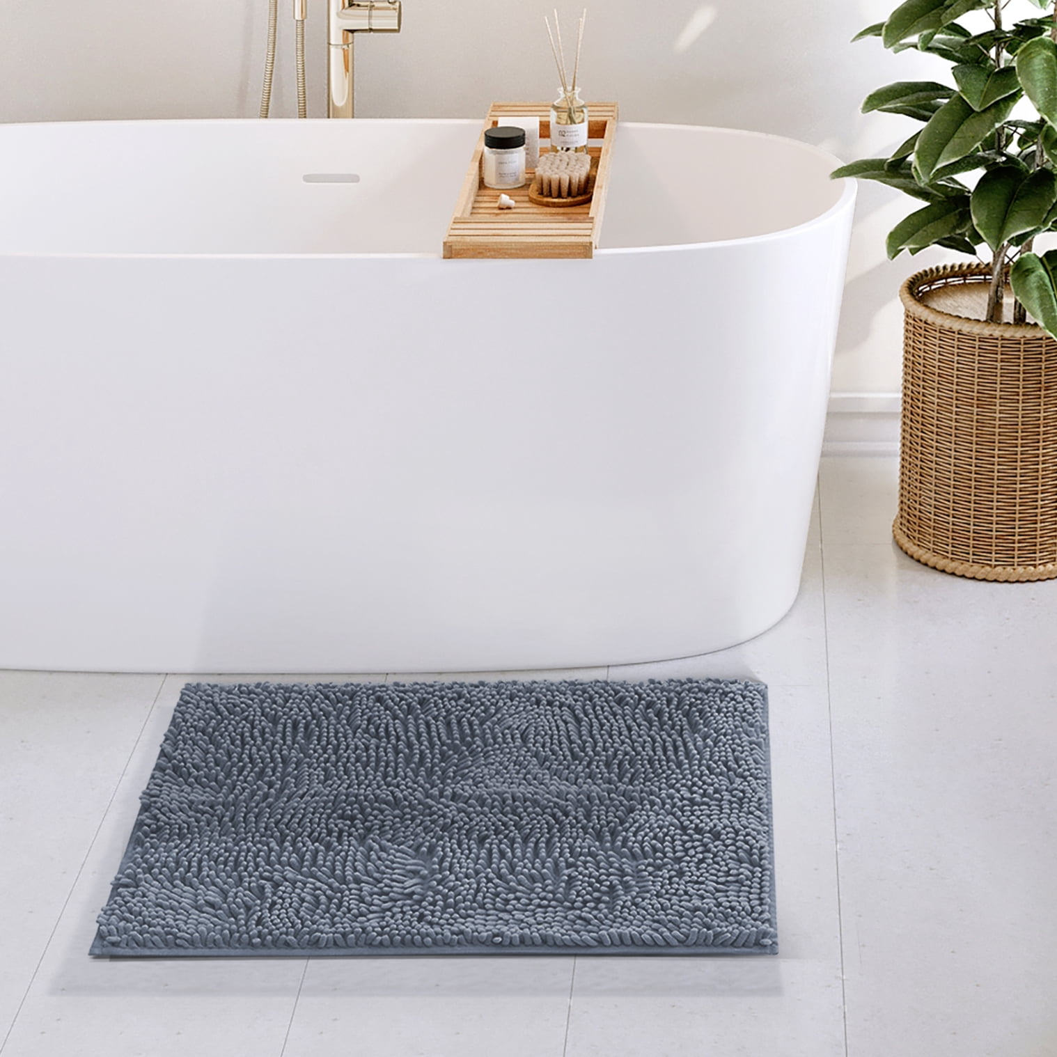 Lammaloe Chenille Bathroom Rugs Non Slip Bath Mat, 26x44 Ultra Absorbent, Bath Mats for Bathroom, Oatmeal Ombre