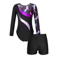 thumbnail image 2 of CHICTRY Kids Girls 2Pcs Sports Suit Gymnastic Outfit Cartoon Horse Print Leotard with Shorts for Workout Dance Black&Purple 10, 2 of 7