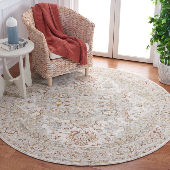 Safavieh Hamilton Olivia Oriental Polyester Area Rug, Ivory/Blue, 6'7" x 6'7" Round