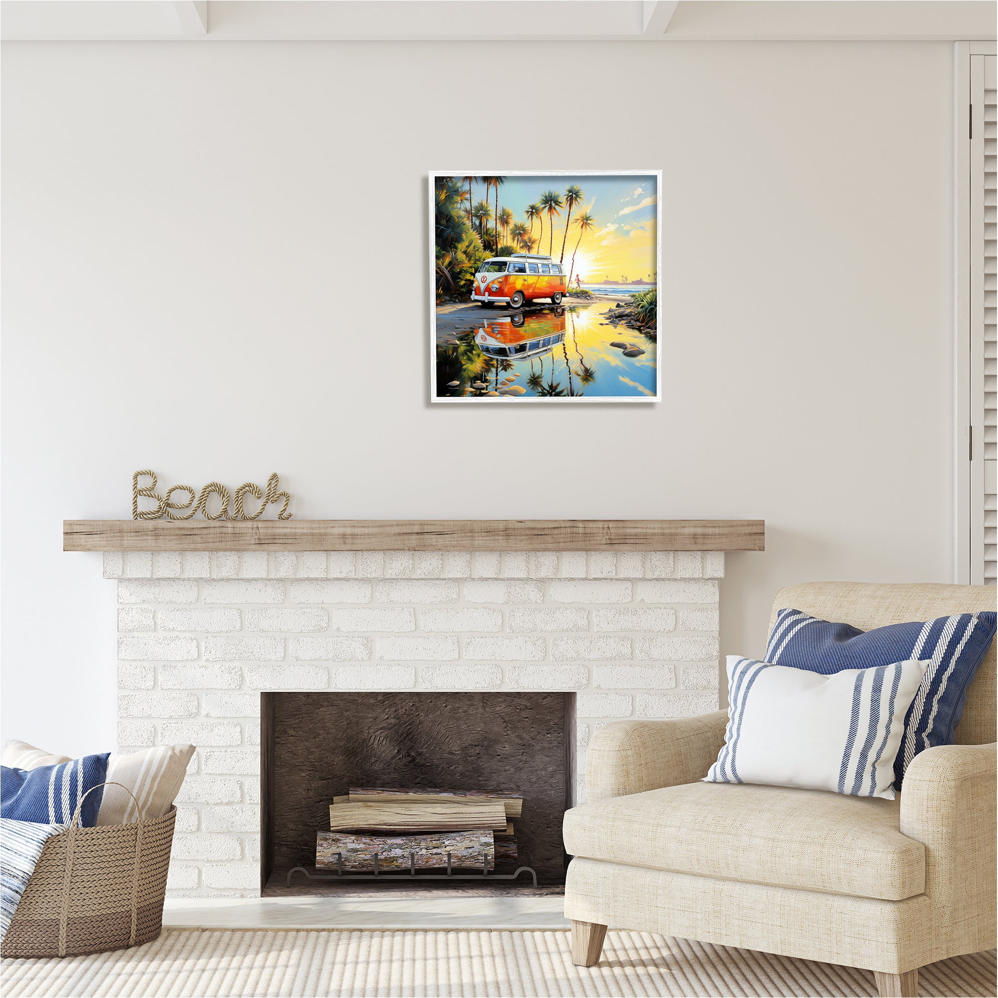 Stupell Industries Tropical Summer Van Transportation Painting White Framed Art Print Wall Art, 24 x 24