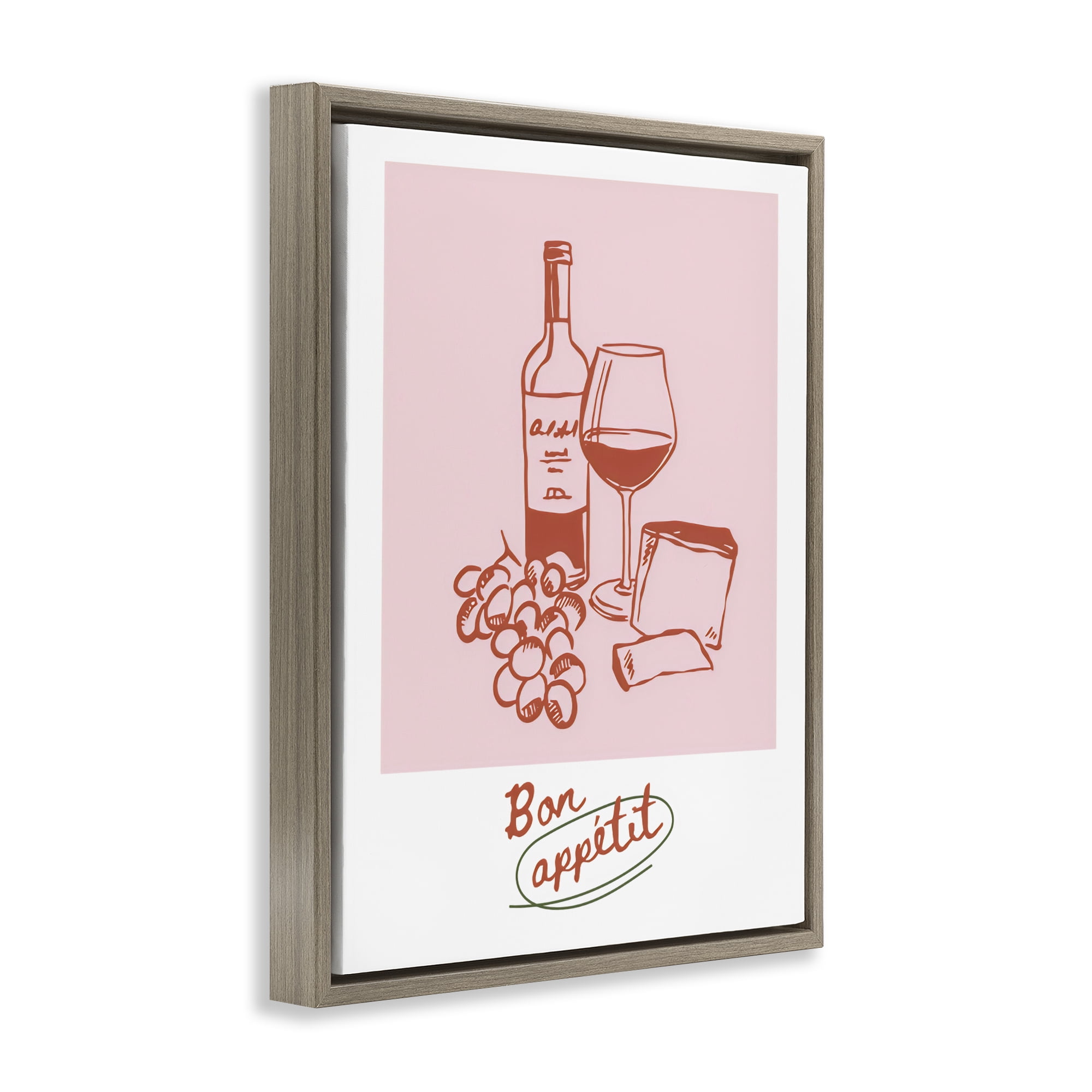 Stupell Industries Bon Appetit Wine & Grapes Brown Framed Floater Canvas Wall Art, design by The Prints Vibe