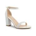 thumbnail image 1 of BLISSFUL STEP Women's Shoes Ankle Strap Open Toe Block Heel Glitter Party Sandals White 7, 1 of 7