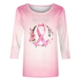 thumbnail image 4 of VKOYWKM Breast Cancer Awareness Month 3/4 Sleeve Tops Women Pink Ribbon Graphic Crewneck Casual Support T-Shirt, 4 of 4