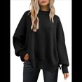 thumbnail image 1 of Suéteres de Murciélago Extragrandes para Mujer, Conjuntos de Otoño 2025, Suéteres de Cuello Redondo de Punto con Abertura Lateral, Tops de Moda. Negro L, 1 of 8