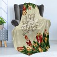 thumbnail image 4 of Christmas Soft Flannel Fleece Throw Blanket, Noel Season Ornaments with Birch Branch Ribbons Bells Candy Canes Art Image, Cozy Plush for Indoor and Outdoor Use, 70" x 90", Multicolor, by Ambesonne, 4 of 5