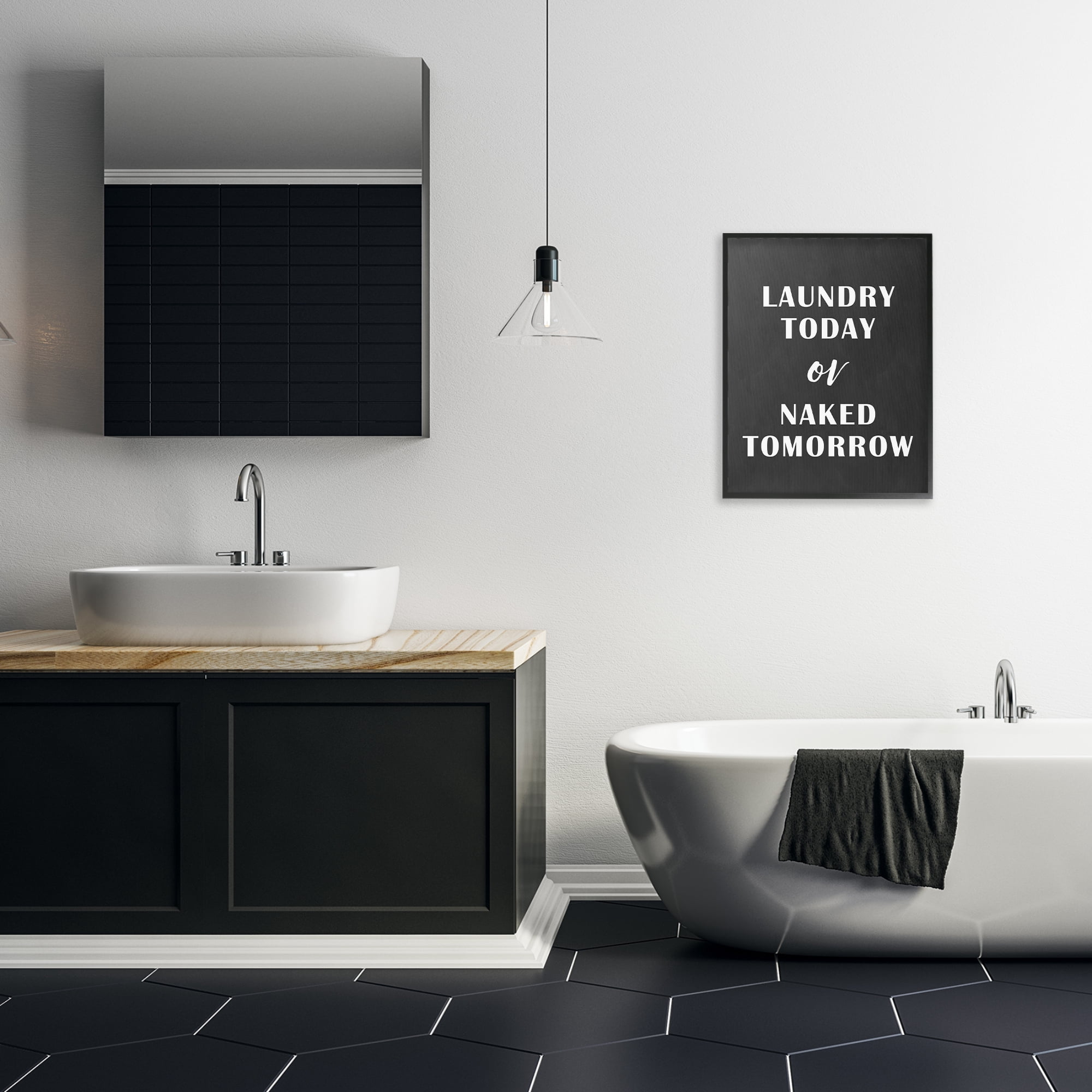 Stupell Industries Laundry Today Chalkboard Typography Painting Black Framed Art Print Wall Art, 16 x 20