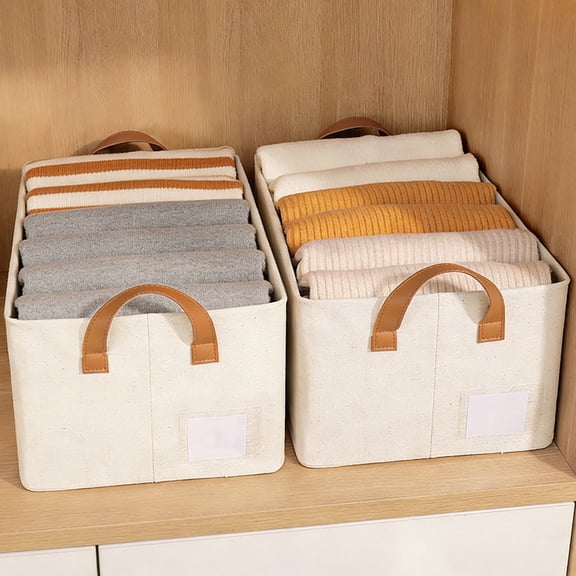 Fabric Storage Bins, Large Storage Baskets for Shelves, Closet Organizers and Storage Bins with Metal Frame, Handles, Beige, 2-Pack