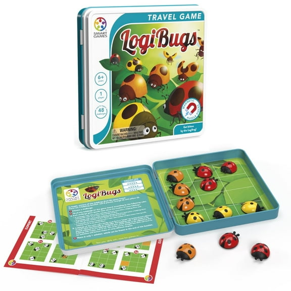 SmartGames LogiBugs Metal Box Magnetic Travel Game with 48 Challenges for Ages 6 - Adult