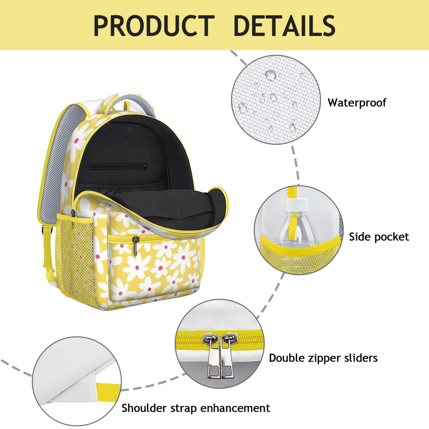 Floral Watercolor Daisy Artwork Backpack - Waterproof & Breathable for College Students