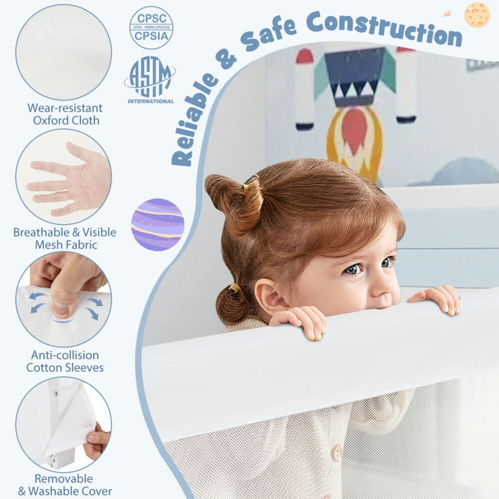 Spaco Foldable Bed Rail Swing Down Baby Bed Guard Rail-White, Baby Bassinet, Easy to Fold and Carry Travel Bassinet