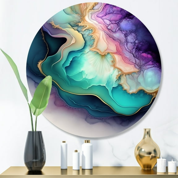 Designart "Abstract Geode Blue and Purple II" Abstract Marble Metal Round Wall Decor