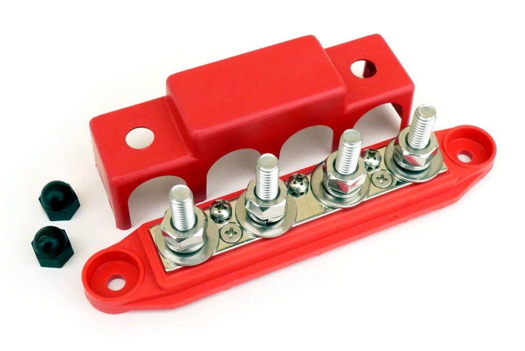 4 Post Busbar 3/8" Studs 250A 48Vdc RED bus bar