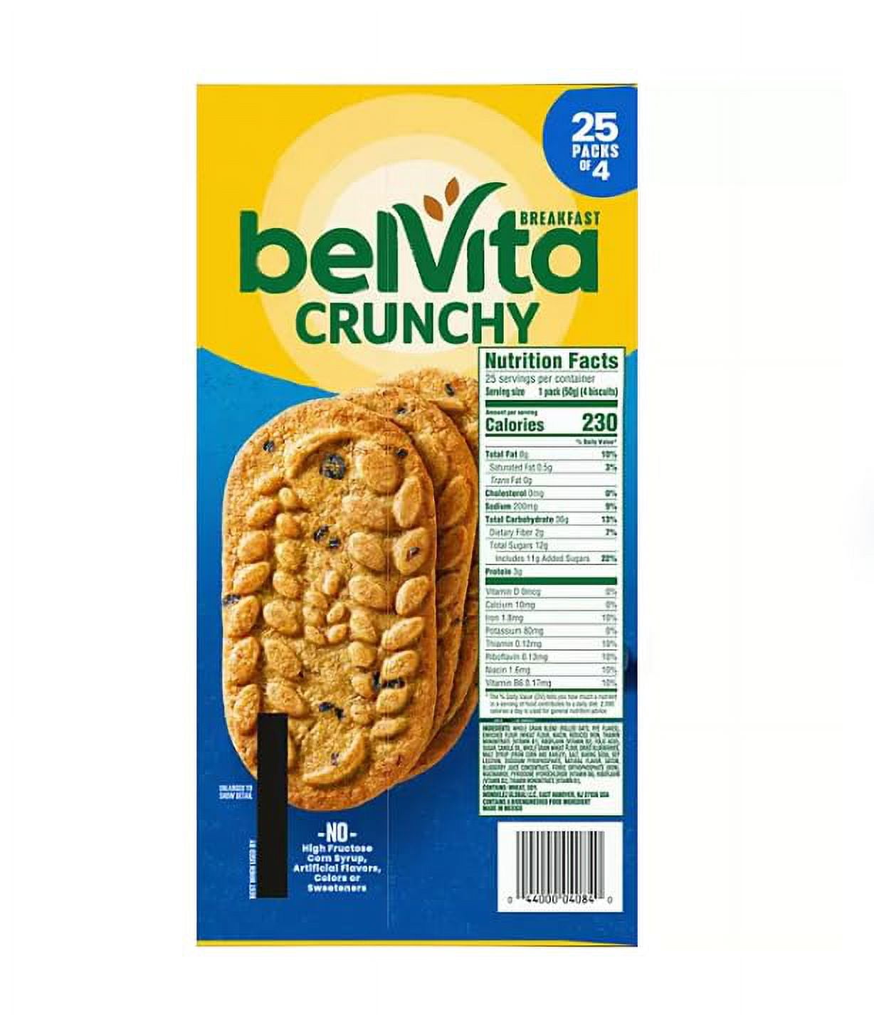 Belvita Crunchy Blueberry Breakfast Biscuits 25 Packs, 4 Biscuits Per Pack