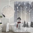 thumbnail image 4 of Snowman Christmas Shower Curtain Set with Hooks, Gray Winter Snow Scenery Waterproof Fabric Bathroom Curtains Decor Home Accessories,72 X 72 Inch Long, 4 of 9
