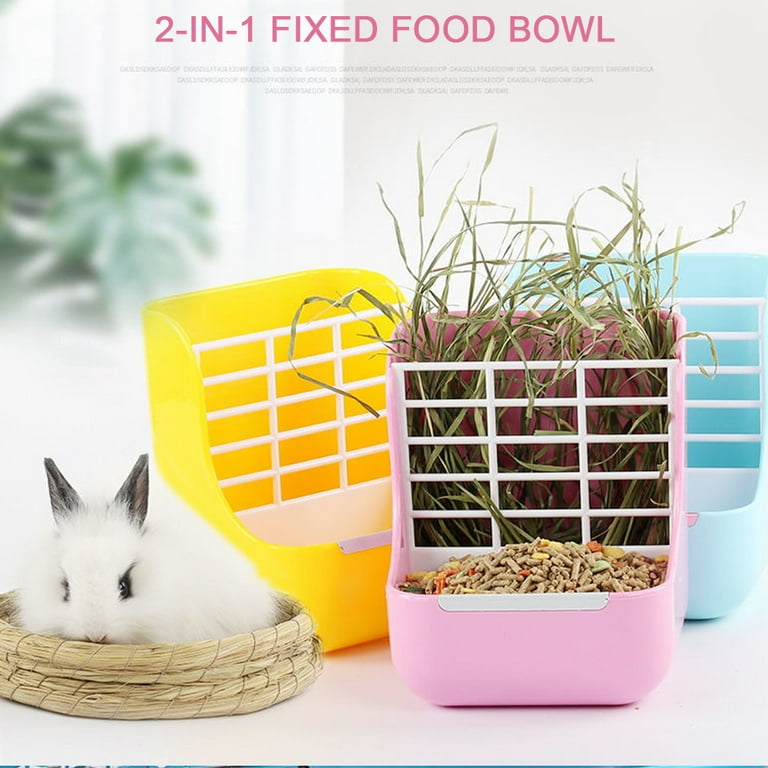 Rabbits Hay Feeder Bunny Hay Rack Manger Hay Food Bin Feeder Hanging Rabbit Feeder Dispenser Double Use Pink
