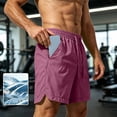 thumbnail image 2 of hlysgo Men's Drawstring Casual Shorts Elastic Waist Loose Fit Quick Dry Solid Short Summer Outdoor Daily Wear Shorts with Pockets Purple,M, 2 of 5
