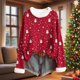 thumbnail image 1 of MHFRRA Camiseta de Manga Larga con Cuello, Estampado Festivo, Blusa Informal Suave y Acogedora con Cuello Redondo para Atuendos de Fiesta de Temporada. Rojo, 1 of 3