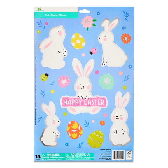 Bunny Foil Window Clings, Multicolor, 14 Count, Easter by Way To Celebrate