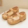 thumbnail image 2 of FAOWME Child Small Leather Shoes Bow Tie Solid Color Flat Shoes Little Girl Shoes Soft Soled Dance Shoes Kids Khaki 12-18, 2 of 8