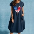 thumbnail image 2 of OAVQHLG3B Summer Dress for Women 4th of July Outfits for Women Summer Cotton And Linen American flagPrint Casual Short Sleeve With Pocket Crewneck Loose Dress, 2 of 4