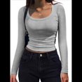 thumbnail image 1 of Camisas de Larga con Cuello Redondo para Mujer, Blusas Informales de Punto Acanalado de Corte Ajustado, Camisetas Básicas de Trabajo para Verano y Otoño. Gris L, 1 of 9