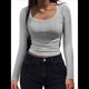 thumbnail image 1 of Camisas de Larga con Cuello Redondo para Mujer, Blusas Informales de Punto Acanalado de Corte Ajustado, Camisetas Básicas de Trabajo para Verano y Otoño. Gris L, 1 of 9