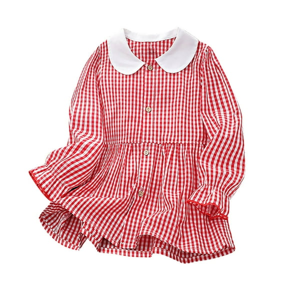 AUNVITO Girls Checkered Shirt Dress Long Sleeve Collar Summer Lightweight Casual Vintage