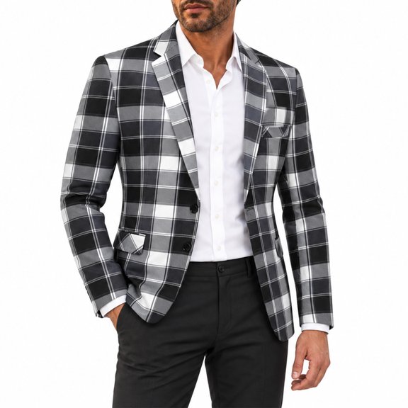 AZoiNM Men's Plaid Blazer Sport Coat, Black White Checkered Single Breasted Suit Jacket, Slim Fit Notch Lapel Casual Dress Jacket for Wedding Party Prom