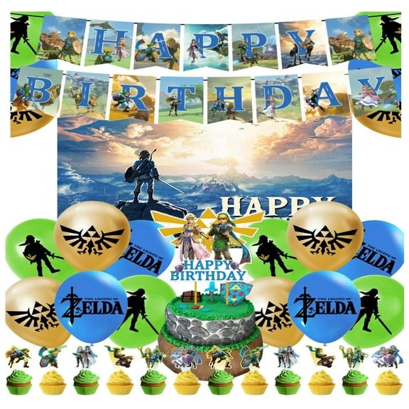 Zelda Cartoon Birthday Party Decorations - Birthday Banner, Balloons, Background, Cupcake Decorations