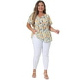 thumbnail image 3 of Unique Bargains Women's Plus Blouse Floral Half Placket Short Sleeve Casual Tops 4X Beige, 3 of 6