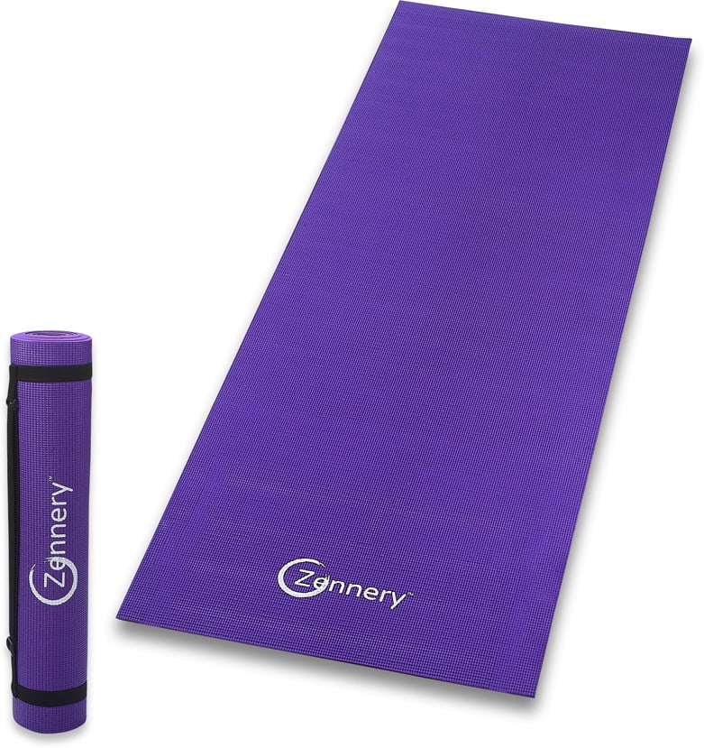NonSlip Yoga Mat with Adjustable Carrying Strap Dark Purple