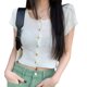 thumbnail image 3 of Camiseta corta de punto, Top corto de punto de manga corta ajustado dulce a la moda para verano, tamaño libre blanco, 3 of 12