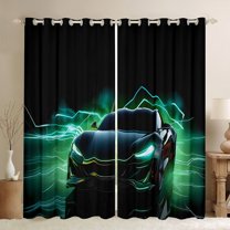 Manfei Colorful Racing Car Black Out Curtains,Speed Game Curtains Pack of 2 (42x63 Each),Green Black Vehicle Bedroom Curtains For Kids,Breathable Home Decor