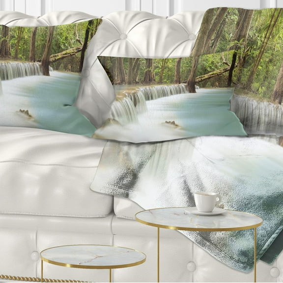 Designart Huai Mae Kamin Waterfall - Photography Throw Pillow - 12x20